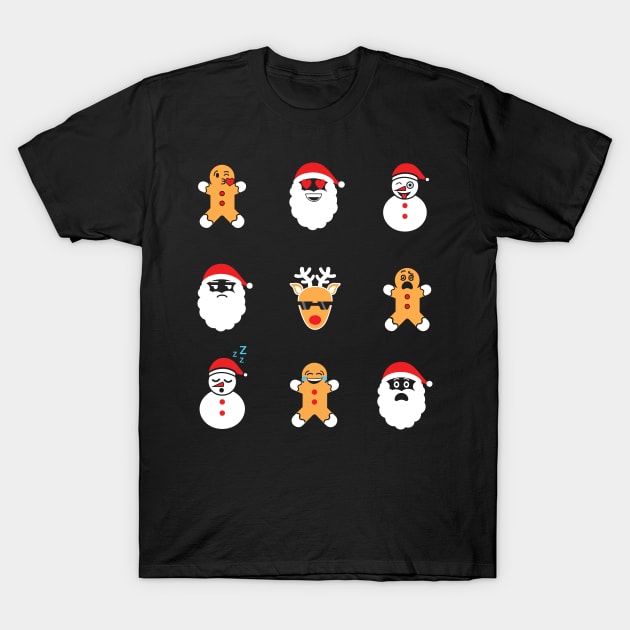 Funny Christmas. Snowmen, Cookie, Santa Emoji. T-Shirt by KsuAnn